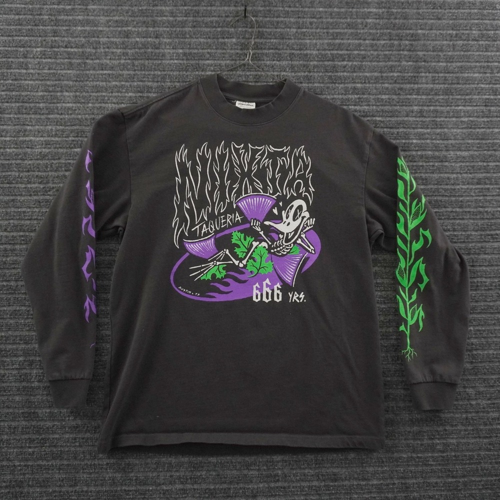 Shaka Wear Nixta Taqueria Graphic Long Sleeve T-Shirt Mens M Black Heavyweight
